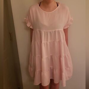 Light Pink Ruffle Sleeve Dress